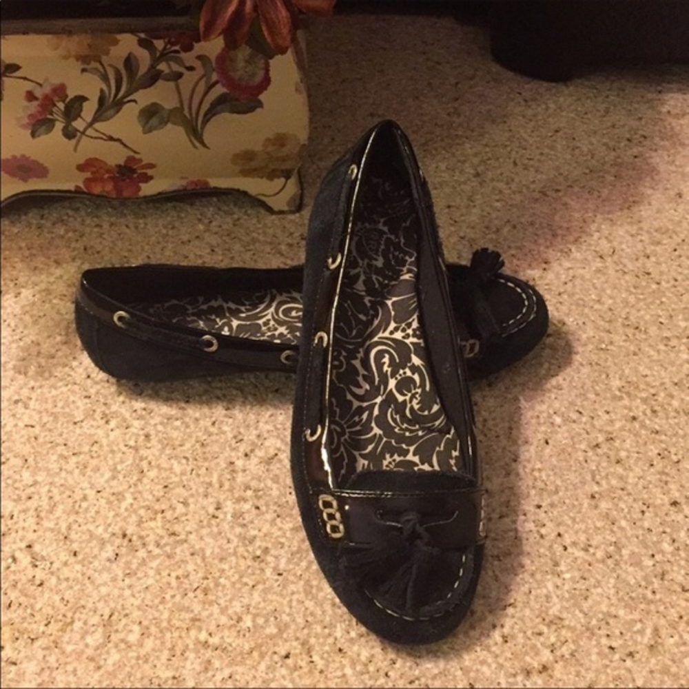 Sperry Black Suede Women's Moccasin Flats with Tassel